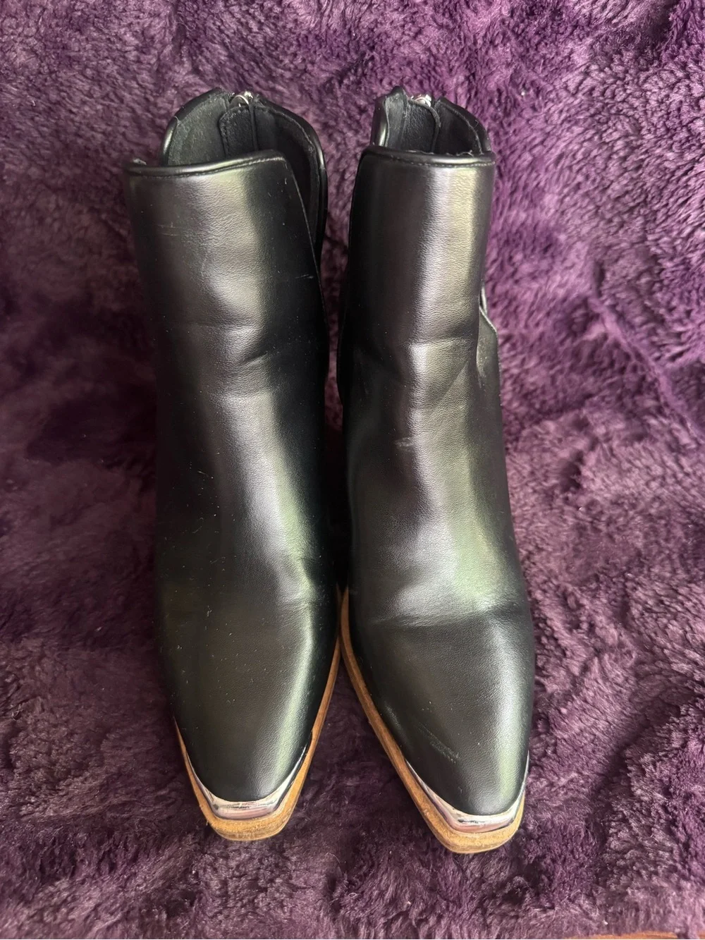 Beast Fasion - Black Leather Pointed Toe Chelsea Boot with Stacked Heel